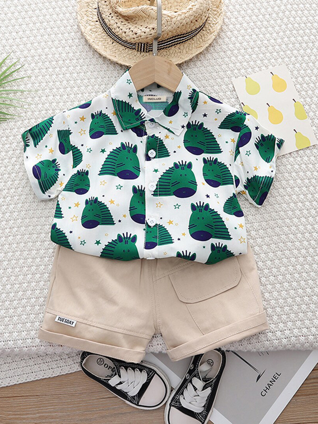 

INCLUD Boys Printed Shirt With Shorts, Green