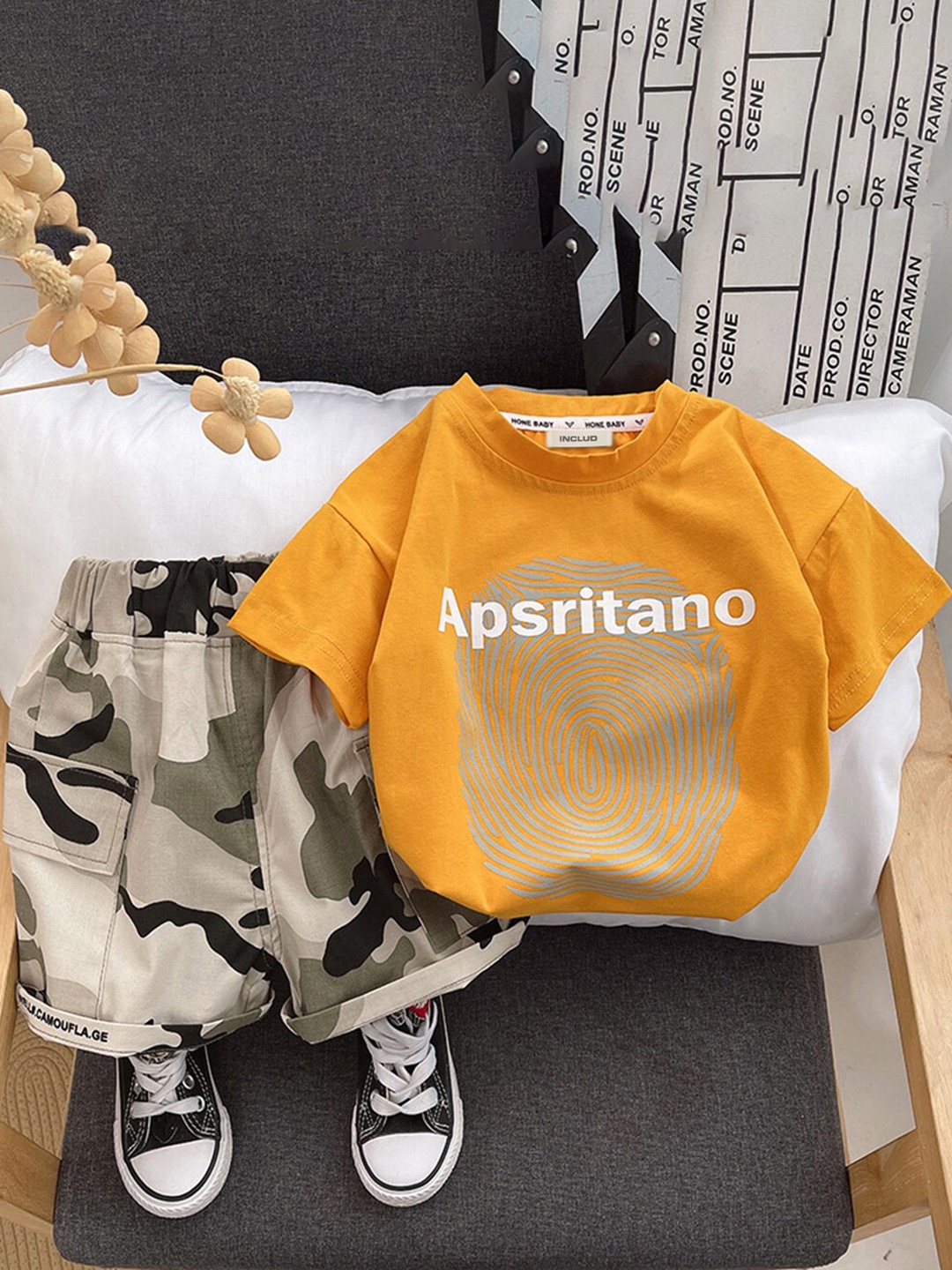

INCLUD Infant Boys Printed T-Shirt with Camouflage Print Shorts, Yellow