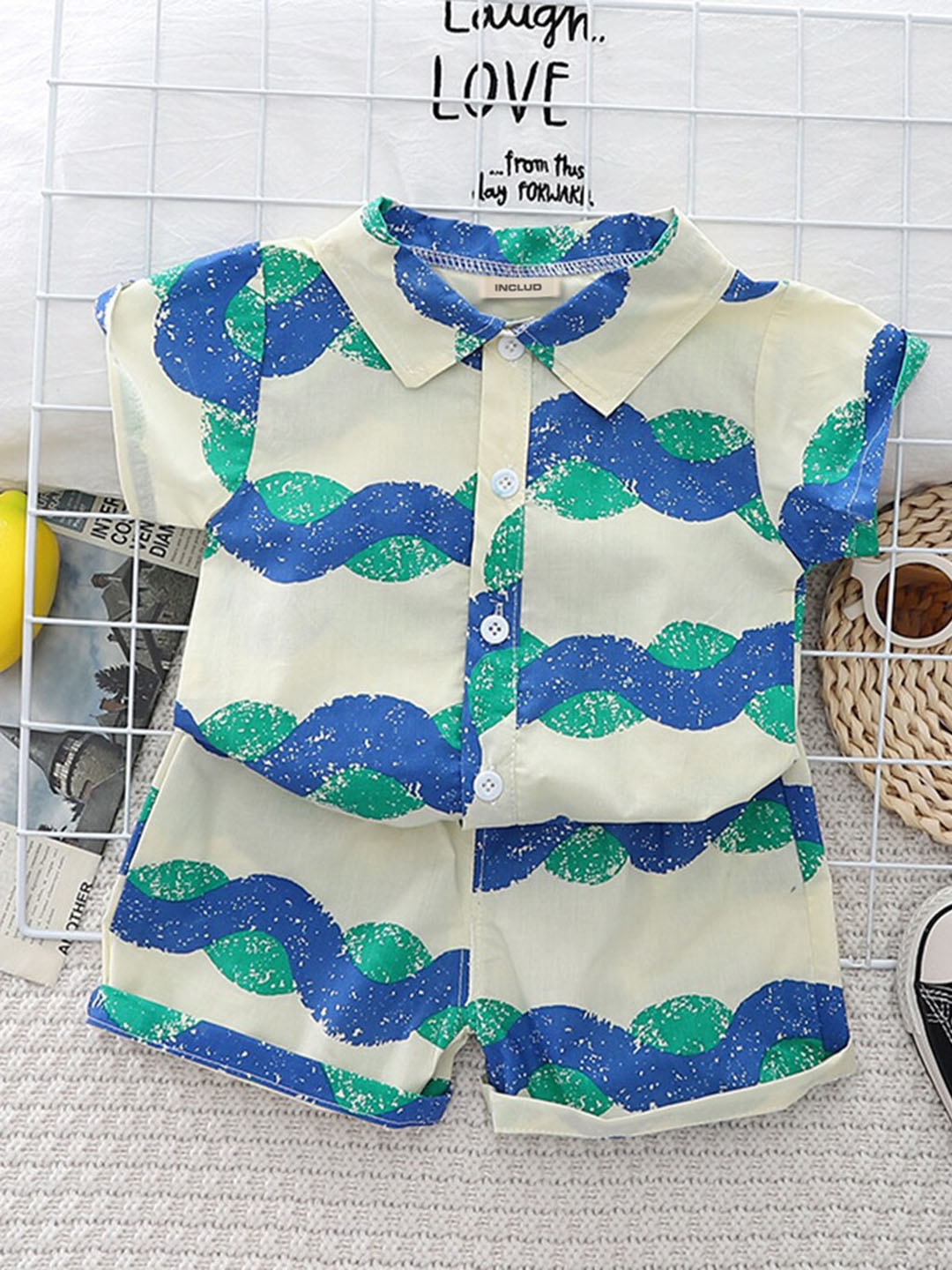 

INCLUD Boys Printed Shirt with Shorts, Blue