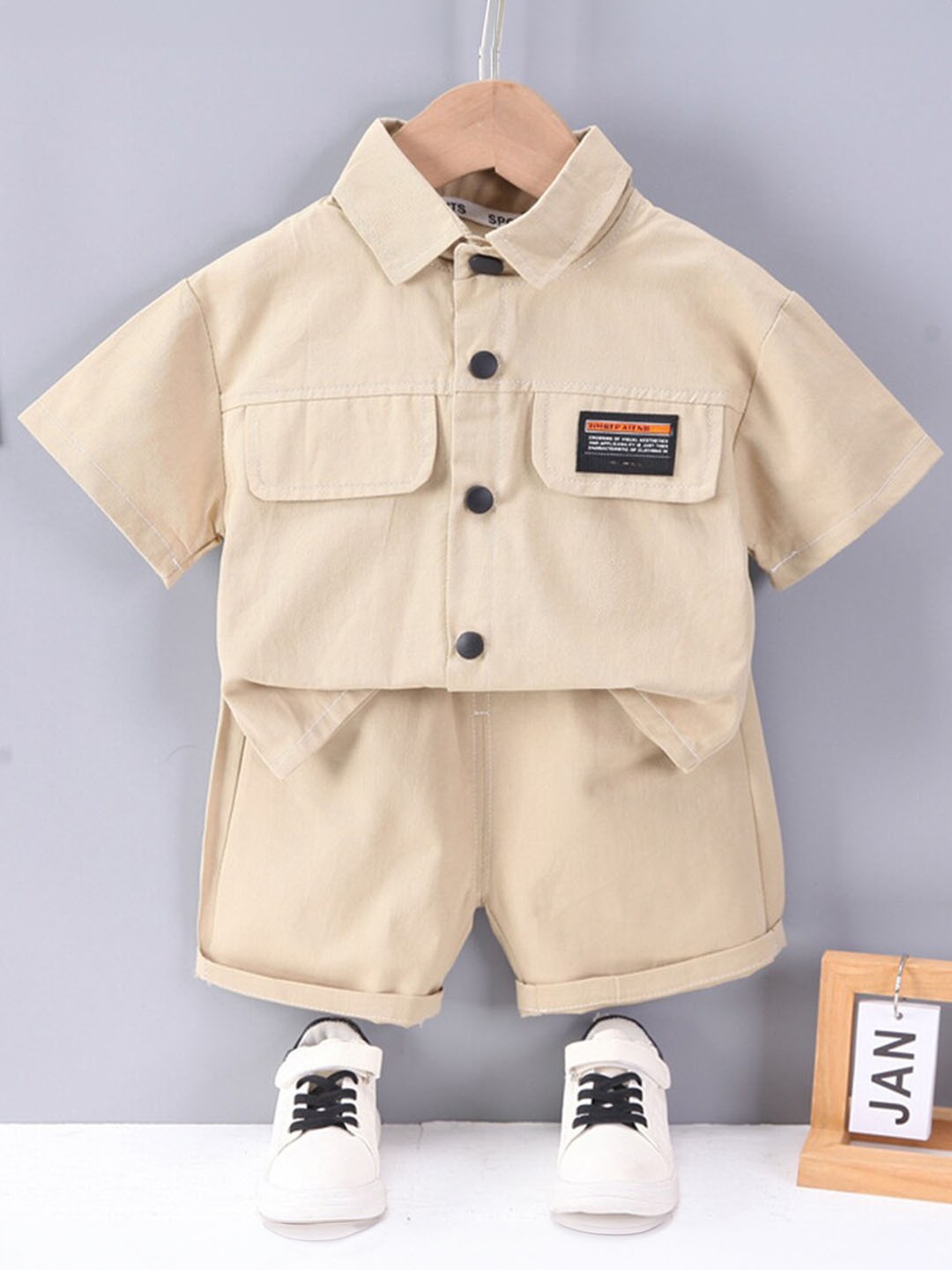 

INCLUD Boys Shirt with Shorts, Beige
