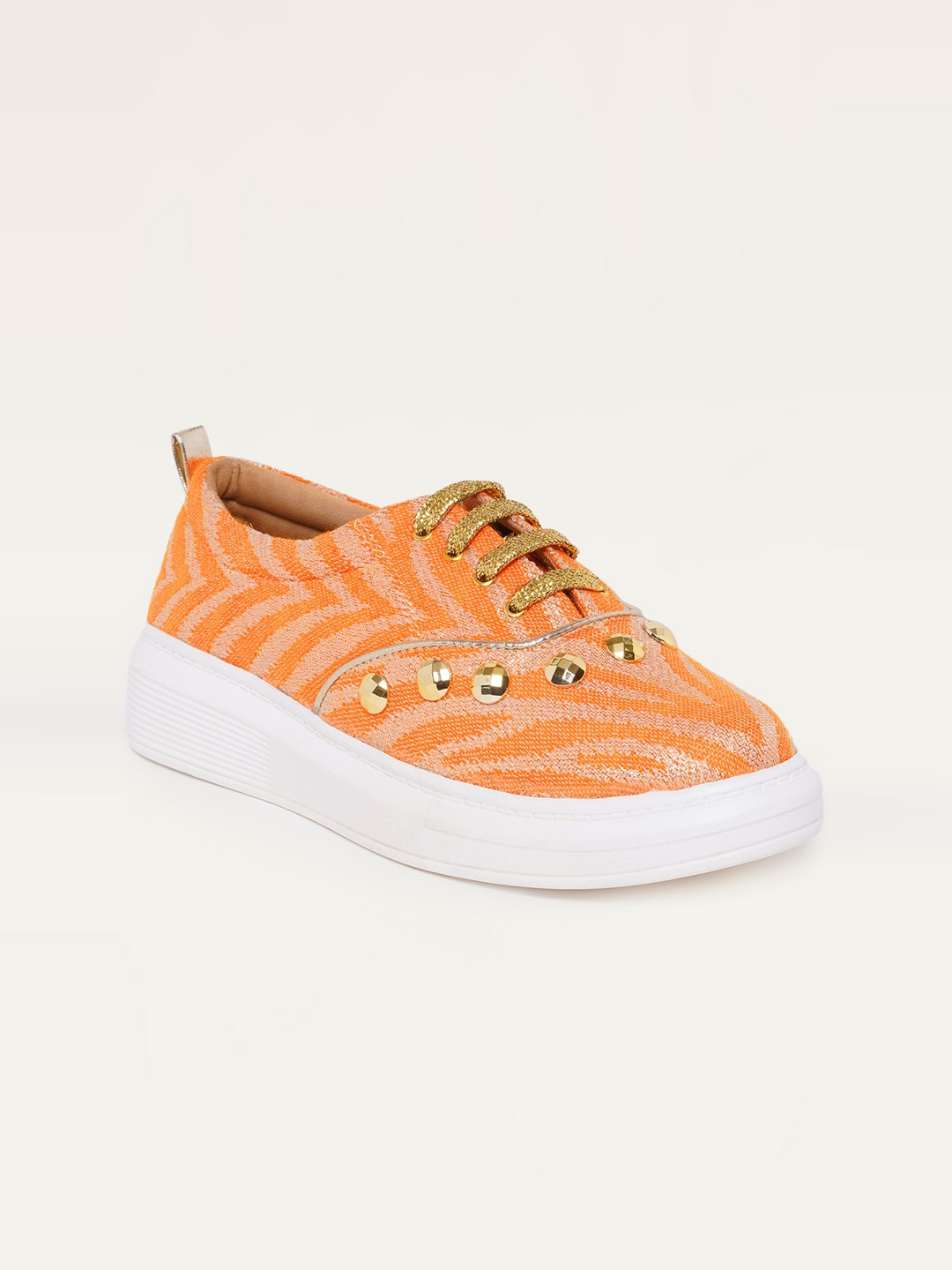 

THE QUIRKY NAARI Women Woven Design Sneakers, Orange