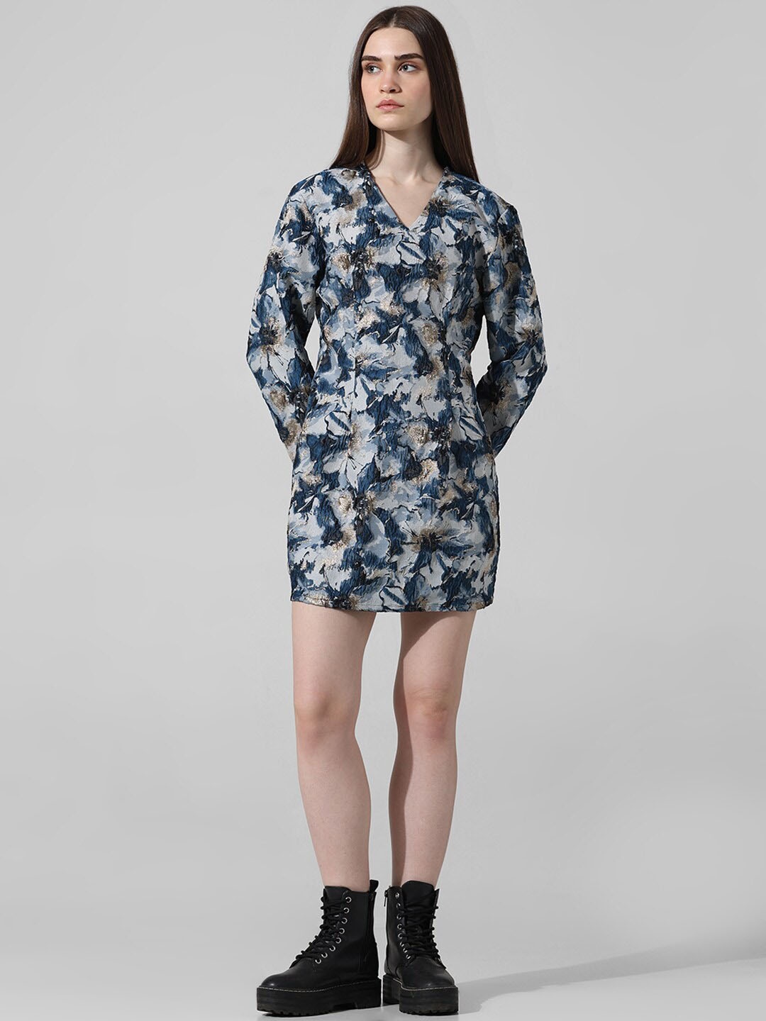 

ONLY Floral Print A-Line Mini Dress, Blue