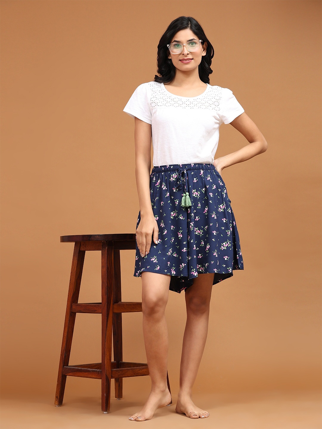 

BStories Women Printed Lounge Shorts, Blue