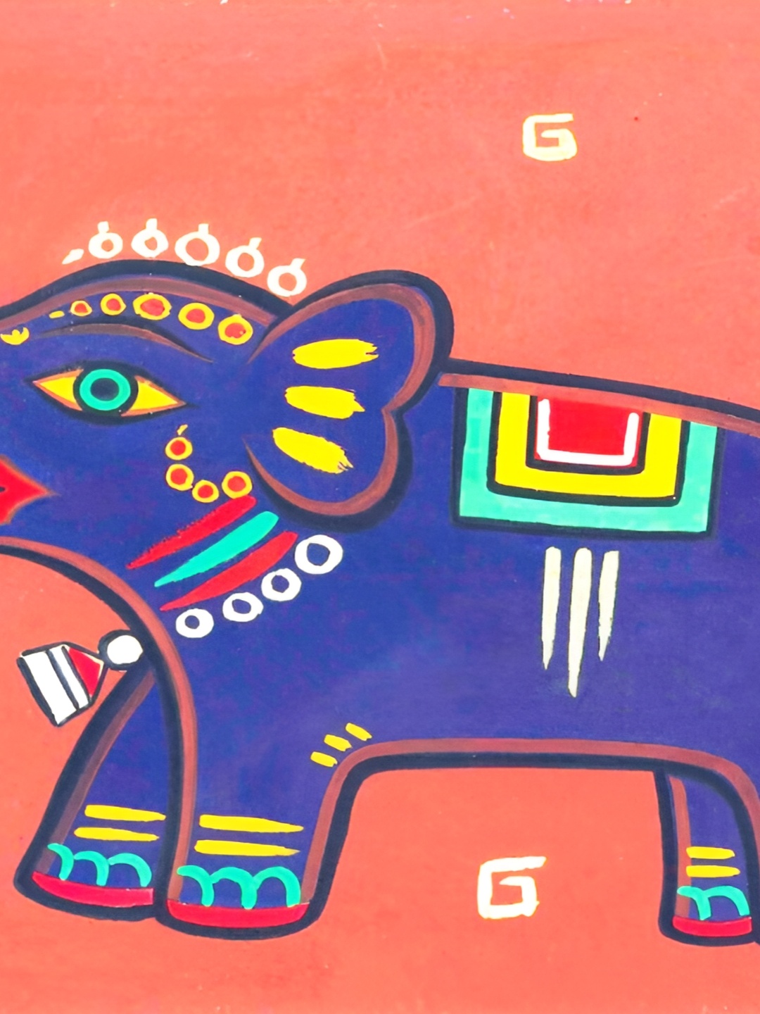 

Adventures India Blue & Red The Elephant Wooden Painting Wall Art