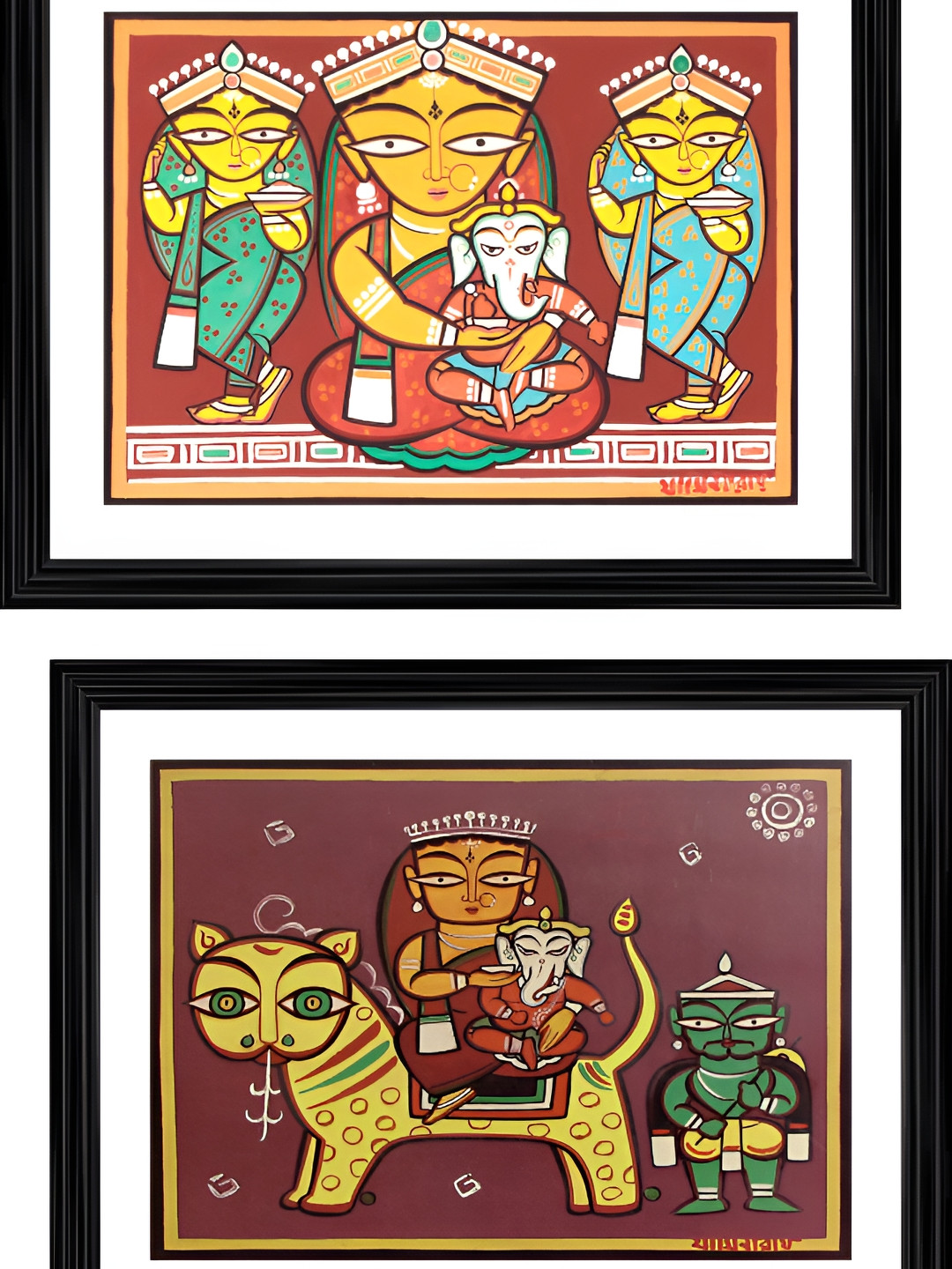 

Adventures India Black & Yellow 2Pcs Wooden Religious Wall Paintings