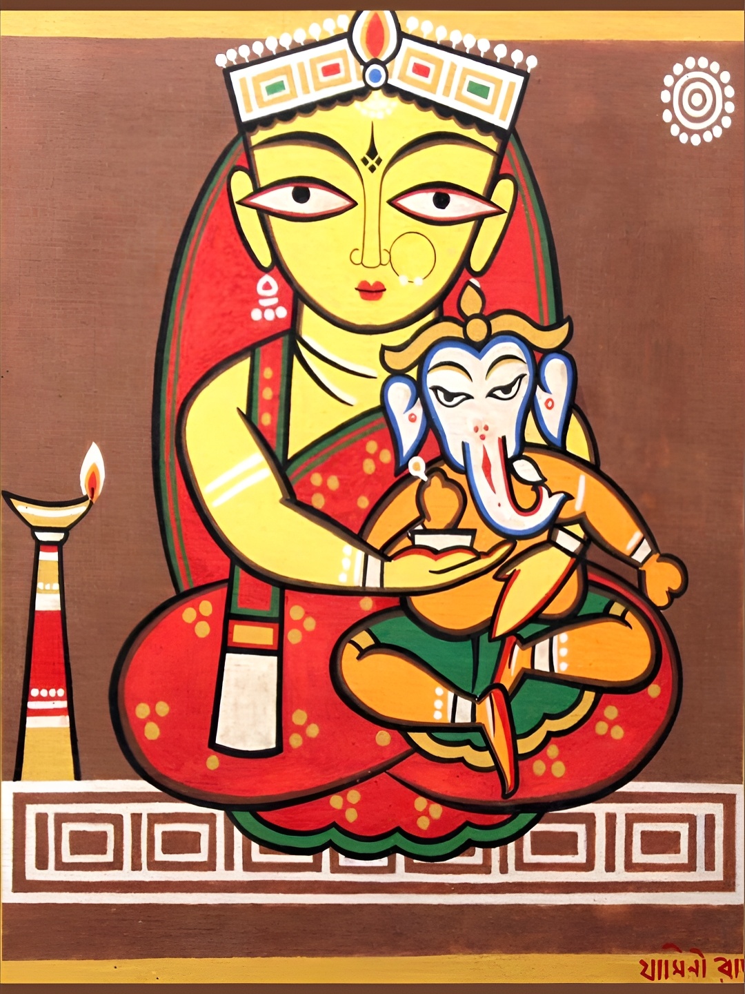 

Adventures India Yellow & White Wooden Religious Wall Paintings