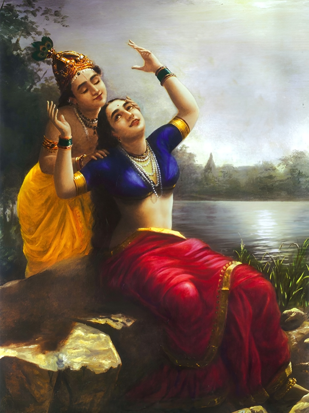 

Adventures India Green & Red Wooden Religious Wall Painting