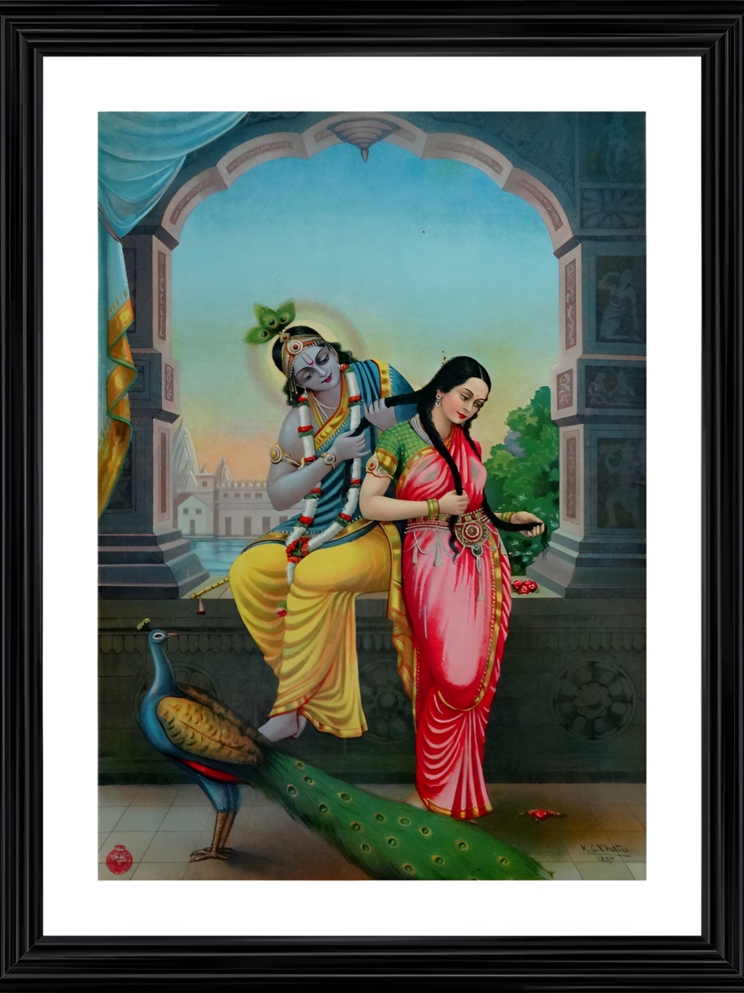 

Adventures India Blue & Yellow Religious Wooden Wall Art