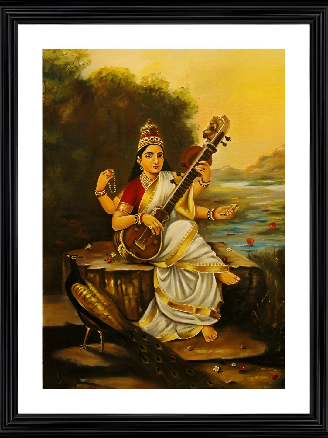 

Adventures India Black & White Wooden Religious Painting Wall Art