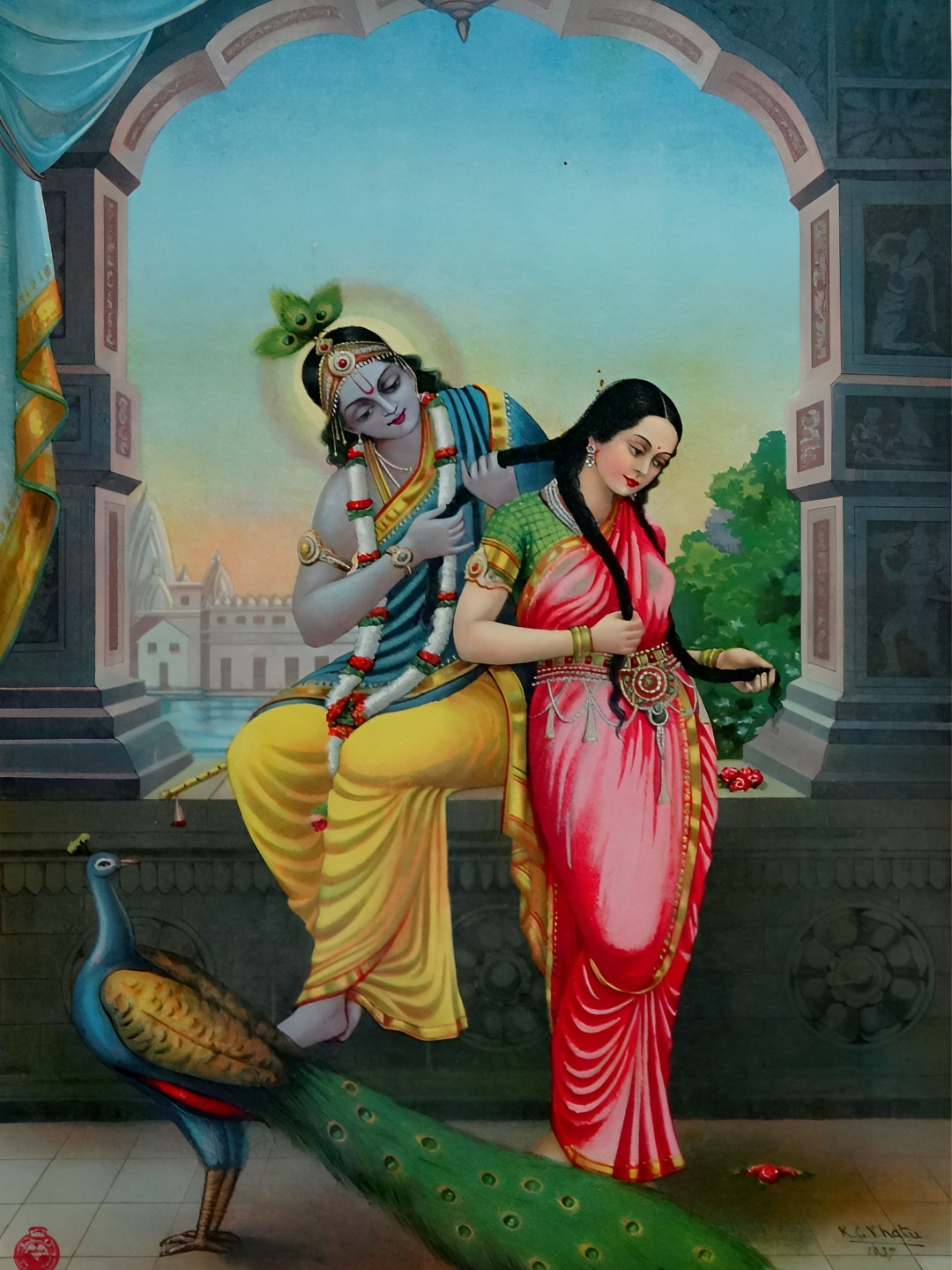 

Adventures India Green & Pink Religious Wooden Wall Art