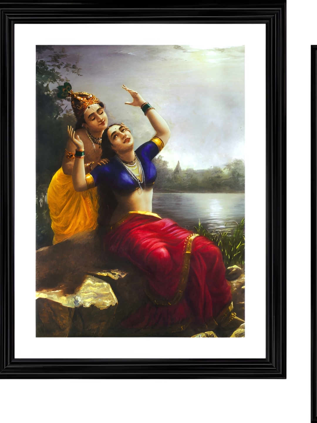 

Adventures India Red & Yellow Radha Krishna Religious Wooden Painting Wall Art