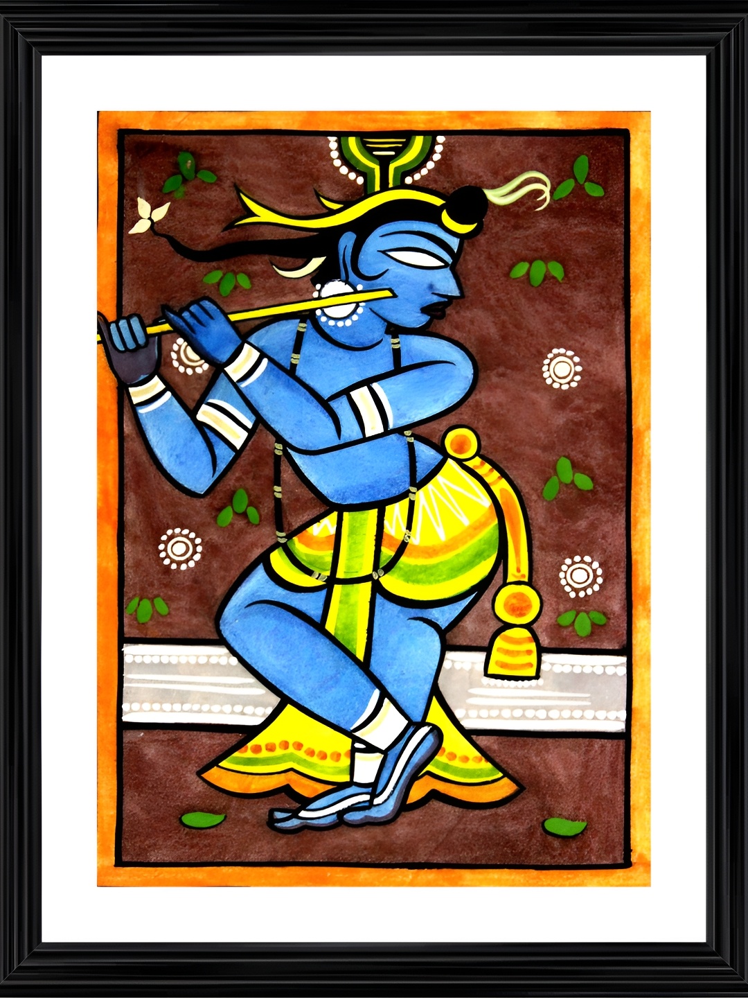 

Adventures India White & Beige Shri Krishna Religious Wooden Painting Wall Art