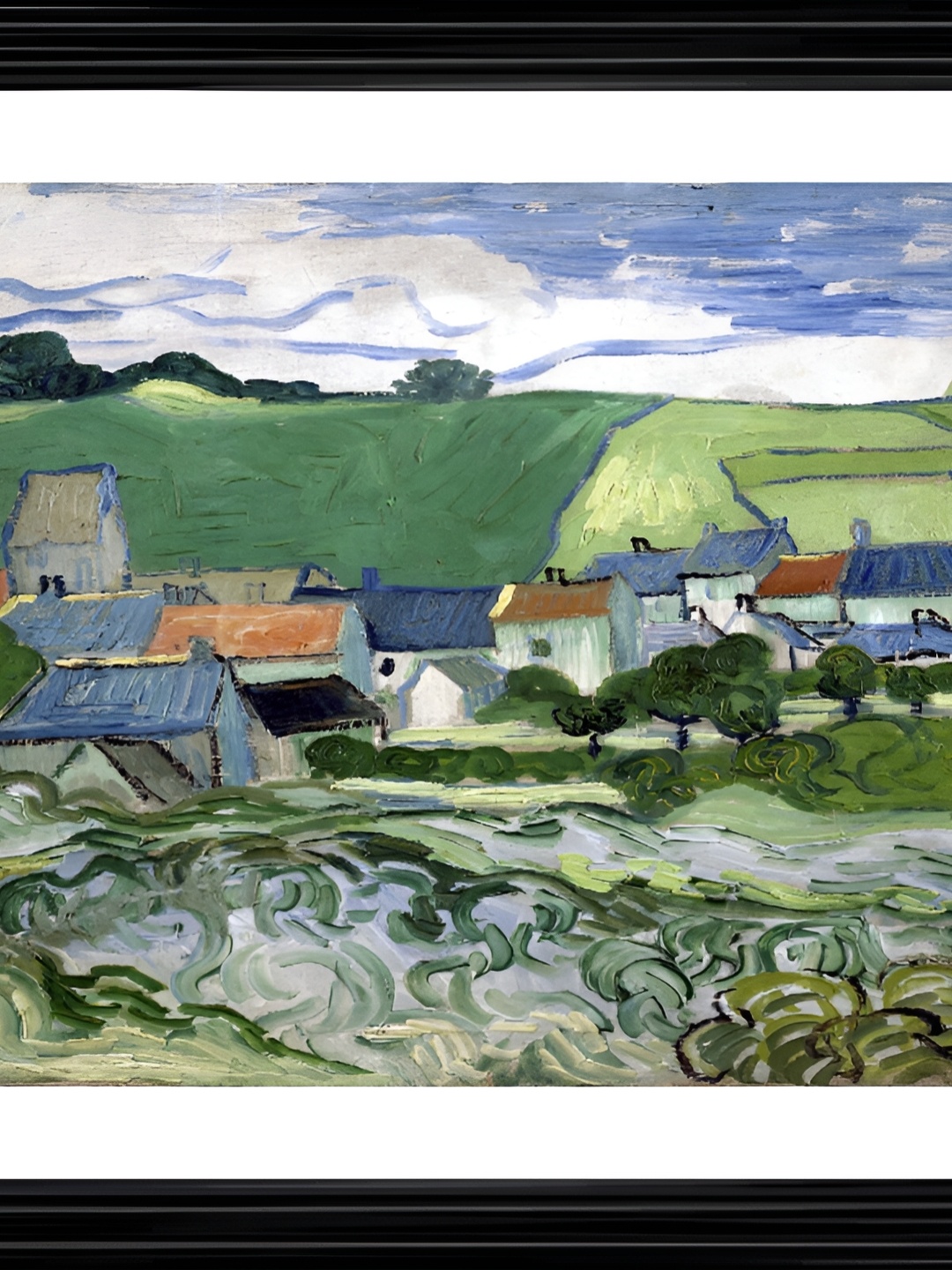 

Adventures India Black & White View of Auvers Wooden Painting Wall Art
