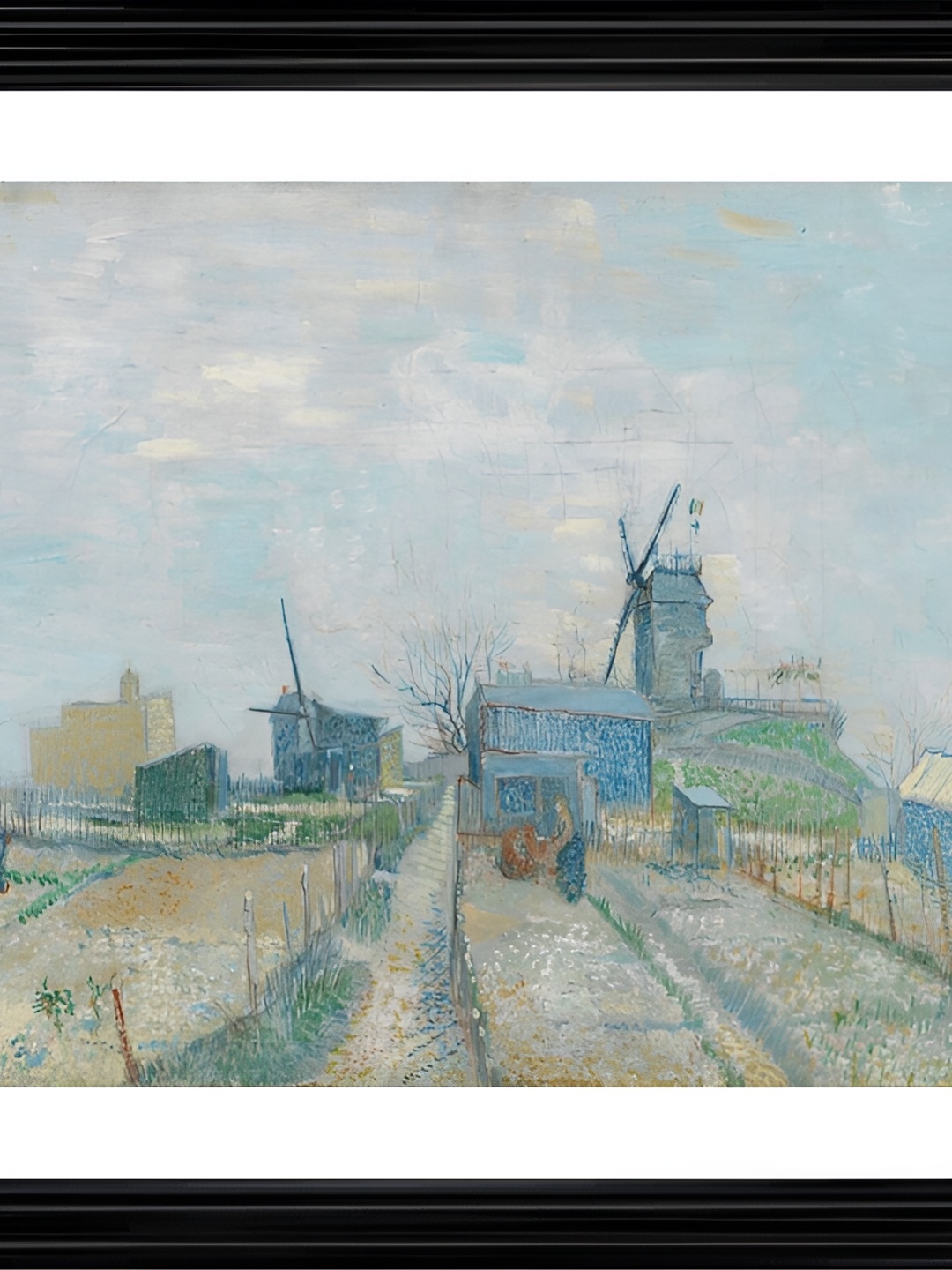 

Adventures India Black Wooden Montmartre: Windmills And Allotments Painting Wall Art