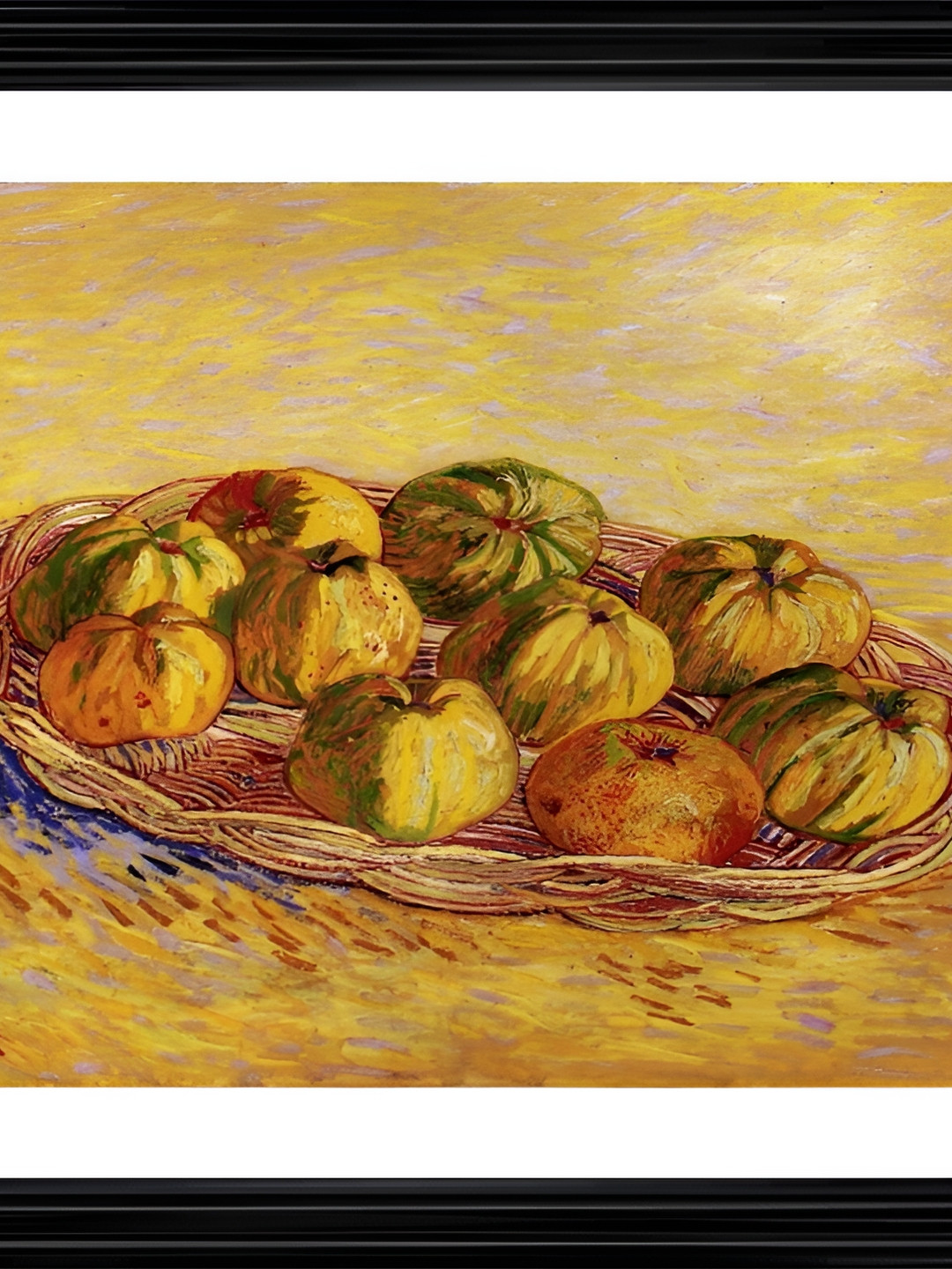

Adventures India Black & White Still Life With Basket of Apples Wooden Painting Wall Art
