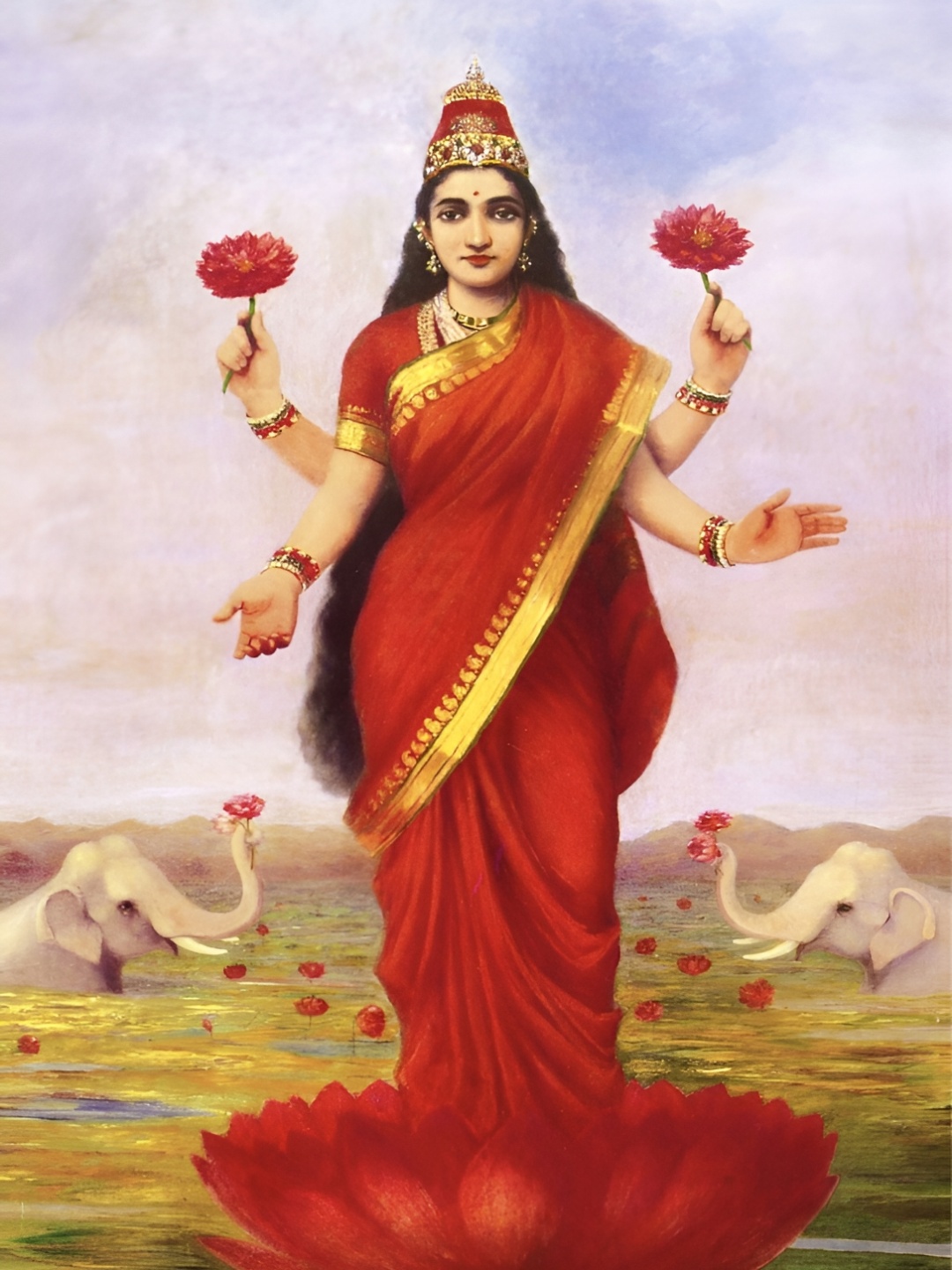 

Adventures India White & Red Goddess of Wealth & Prosperity Wooden Painting Wall Art