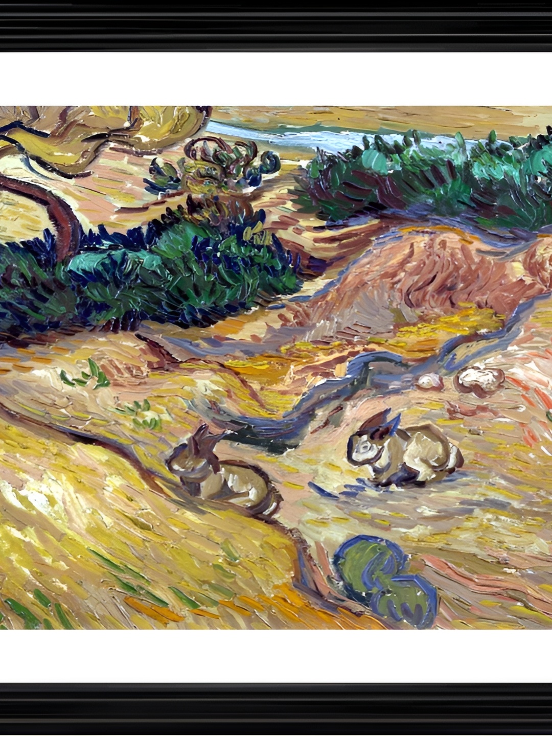 

Adventures India Green & Brown Landscape With Rabbits Wooden Painting Wall Art