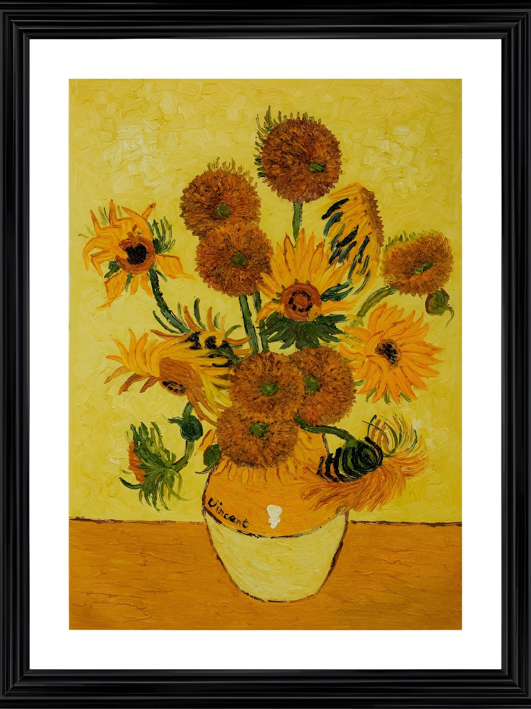 

Adventures India White & Beige Vase With Fifteen Sunflowers Wooden Painting Wall Art