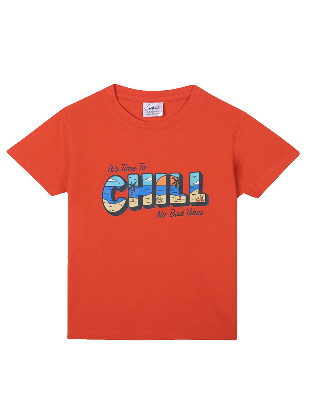 

Anthrilo Boys Typography Printed Applique T-shirt, Orange