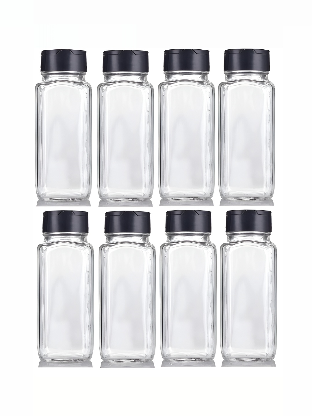 

tyche enterprises Transparent & Black 8 Pieces Glass Dishwasher Safe Spice Box 120 ml Each