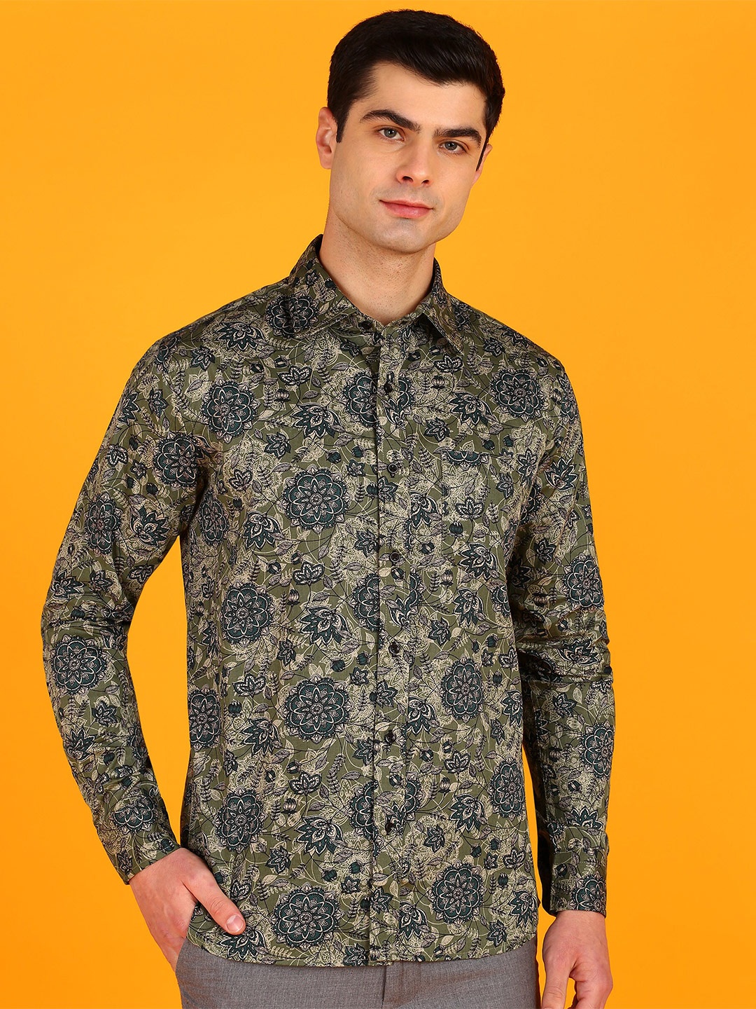 

ZNX Clothing Men Premium Floral Opaque Printed Casual Shirt, Green