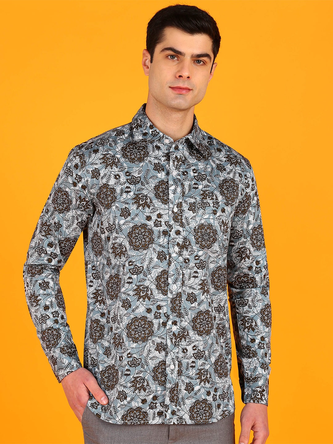 

ZNX Clothing Men Premium Opaque Printed Casual Shirt, Grey