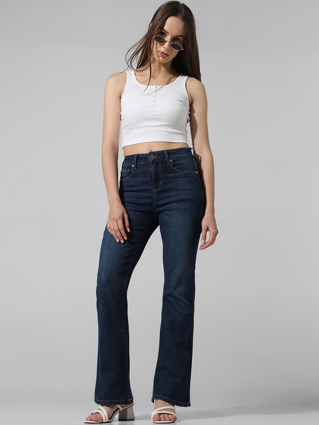 

ONLY Women Flared High-Rise Jeans, Blue