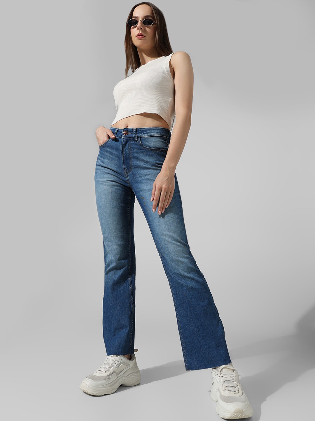 

ONLY Women Bootcut High-Rise Light Fade Stretchable Jeans, Blue