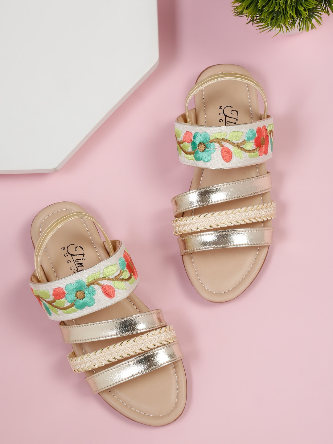 

Tiny Bugs Girls Embellished Open Toe Flats, Beige