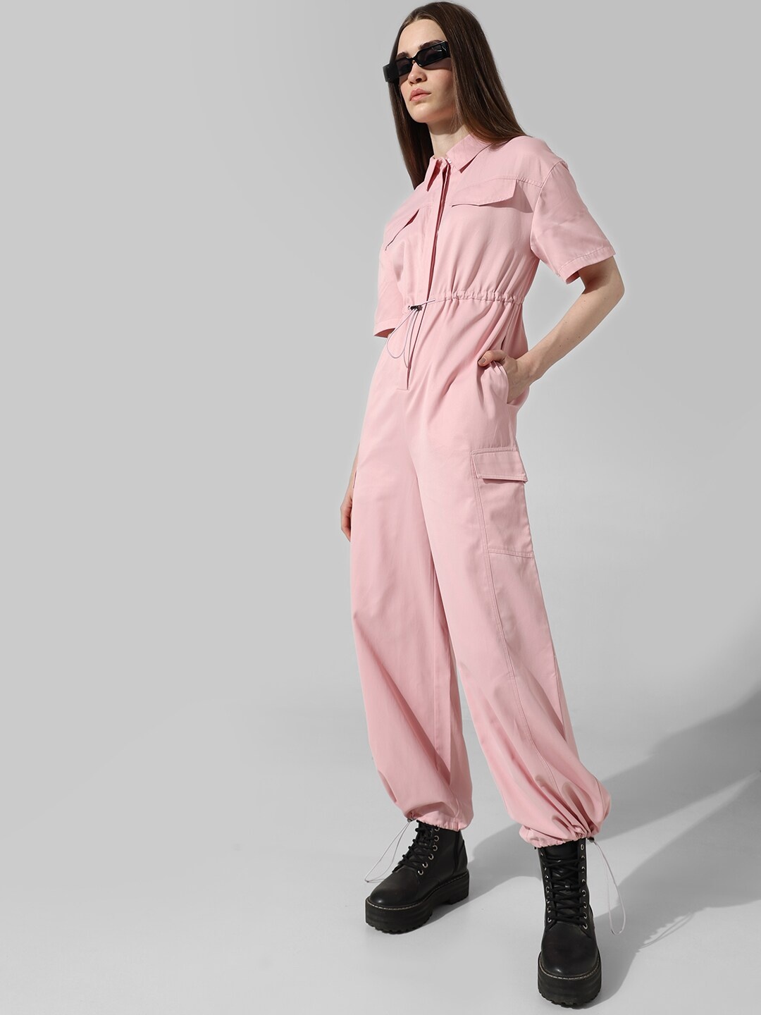 

ONLY Shirt Collar Capri Jumpsuit, Pink