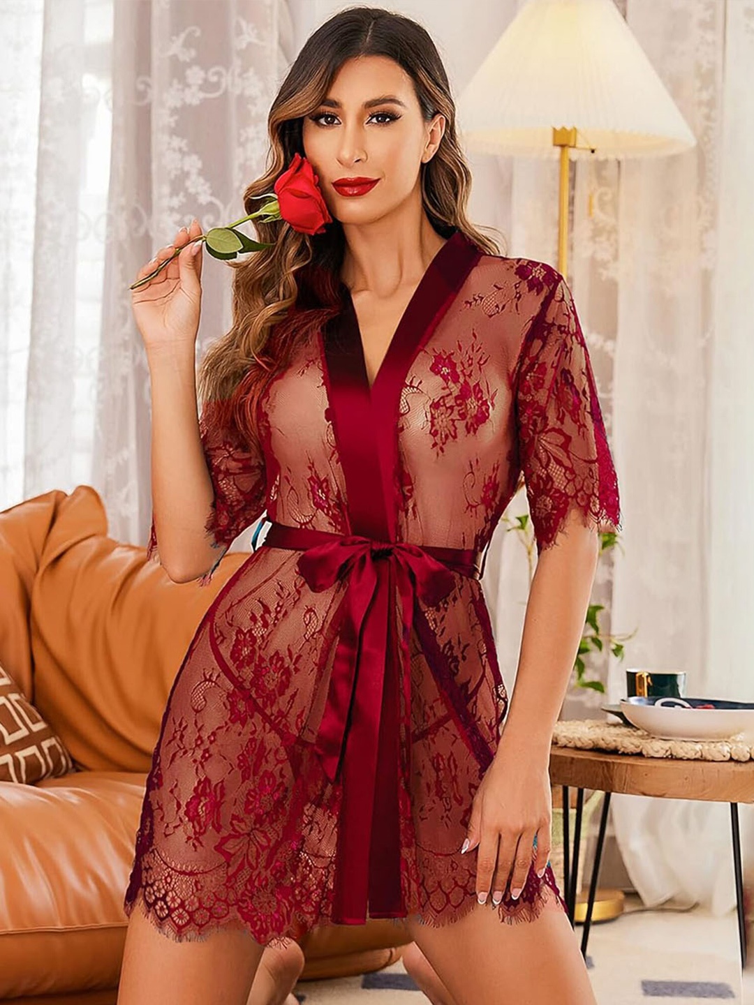 

AROUSY Self-Design Baby Doll, Maroon