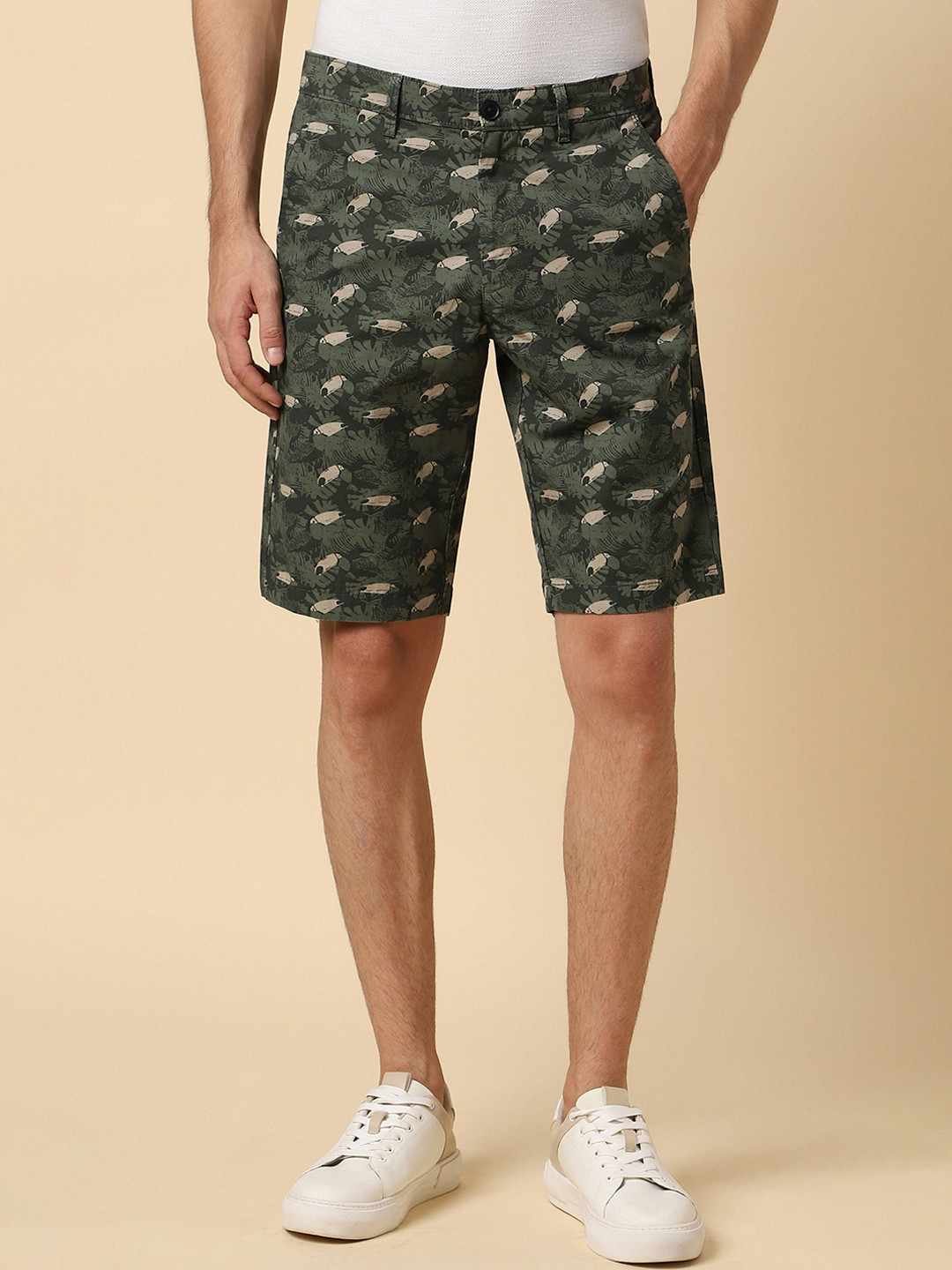 

Allen Solly Men Camouflage Printed Slim Fit Shorts, Green