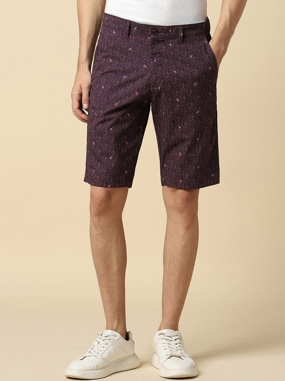 

Allen Solly Men Printed Slim Fit Shorts, Maroon