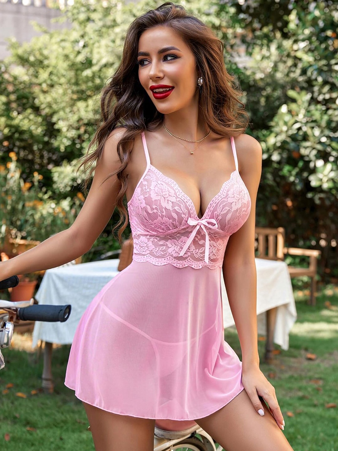 

In-Curve Self-Design Net Baby Doll, Pink