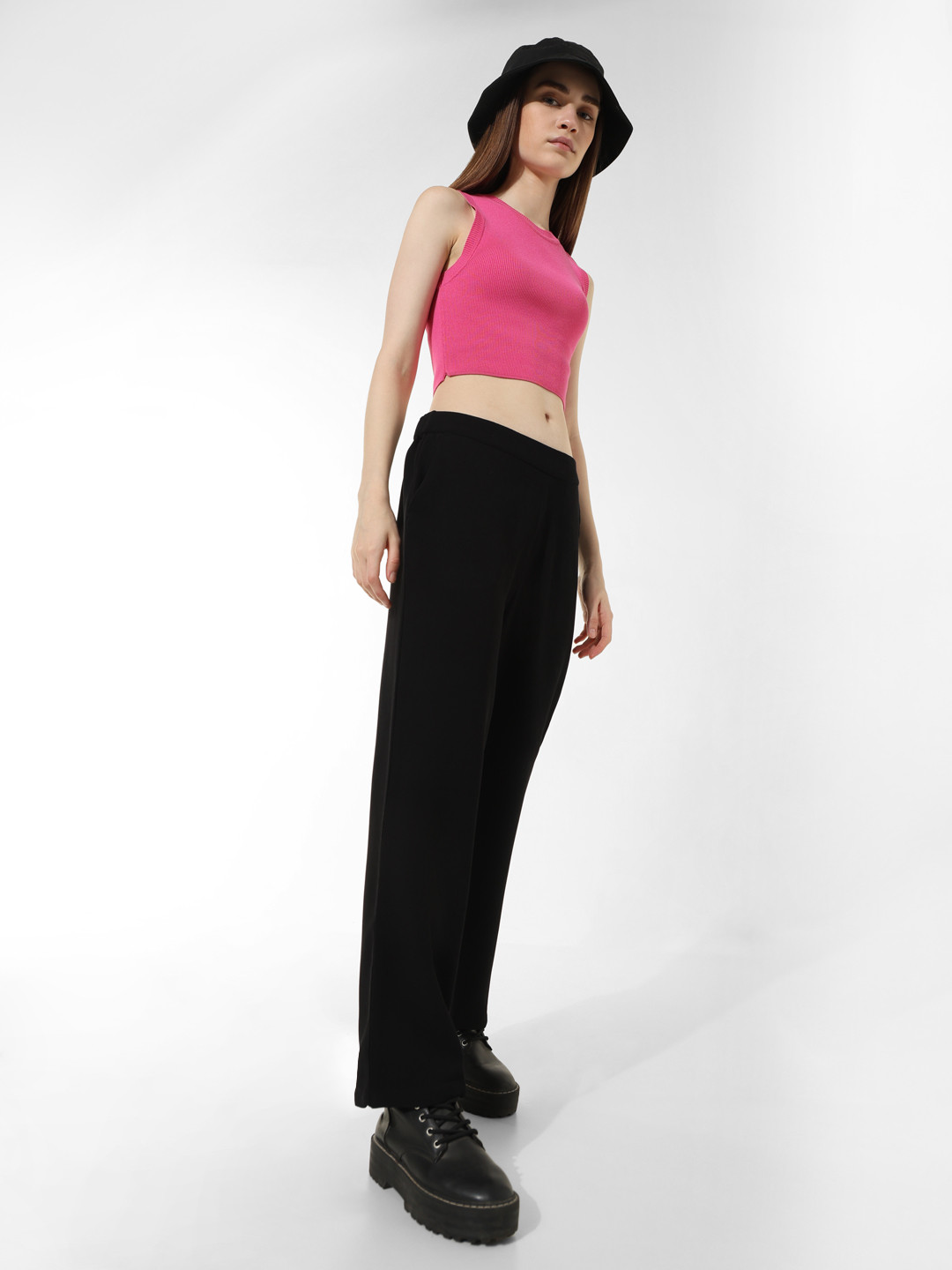 

ONLY Women Straight Fit High-Rise Trousers, Black