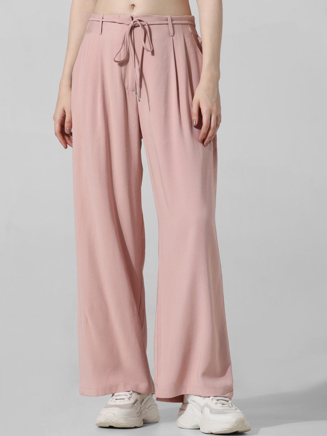 

ONLY Women Straight Fit High-Rise Pleated Trousers, Pink