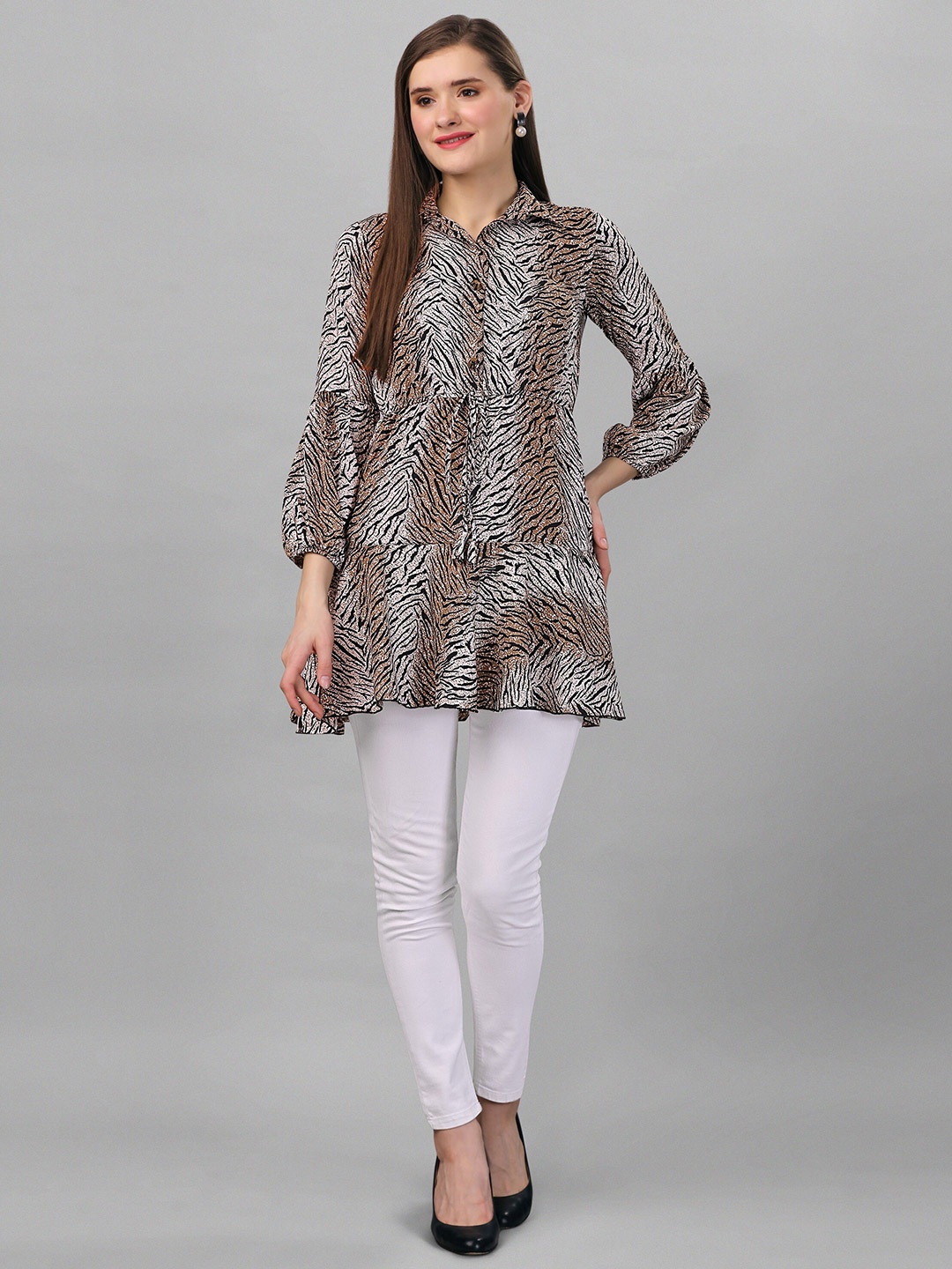 

BAESD Animal Skin Printed Shirt Collar Tunic, Yellow
