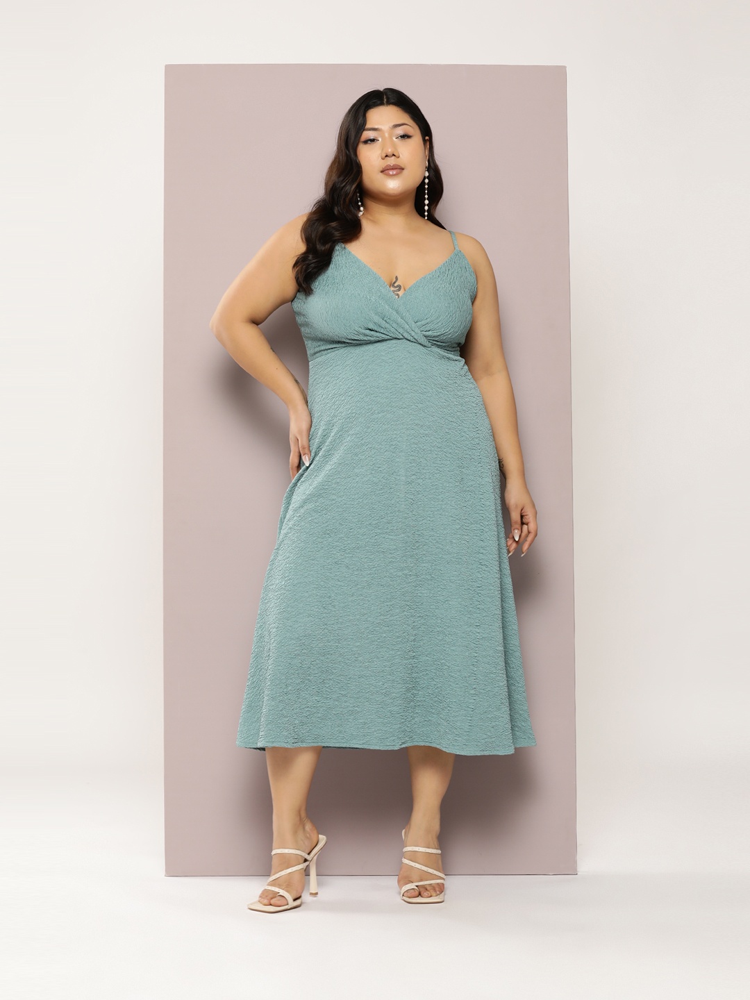 

Qurvii+ Plus Size Fit & Flare Midi Dress, Green