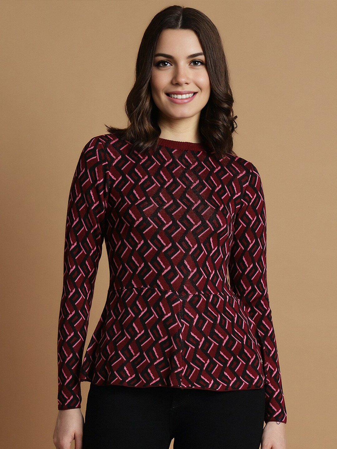 

Allen Solly Woman Geometric Print Top, Maroon