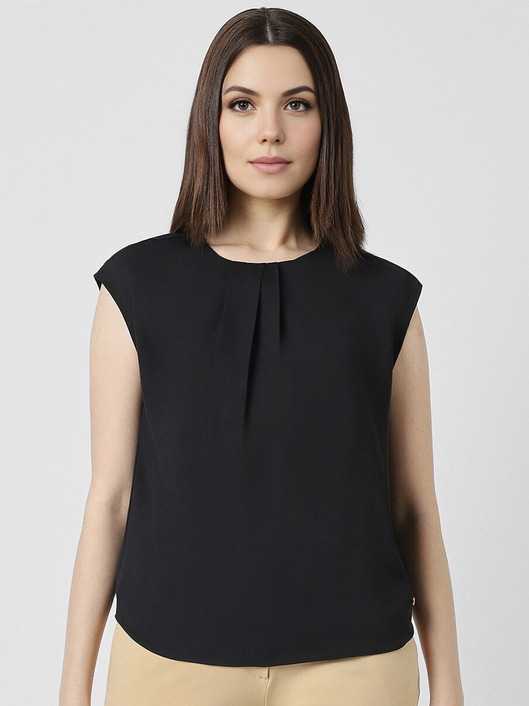 

Van Heusen Woman Round Neck Sleeveless Formal Top, Black