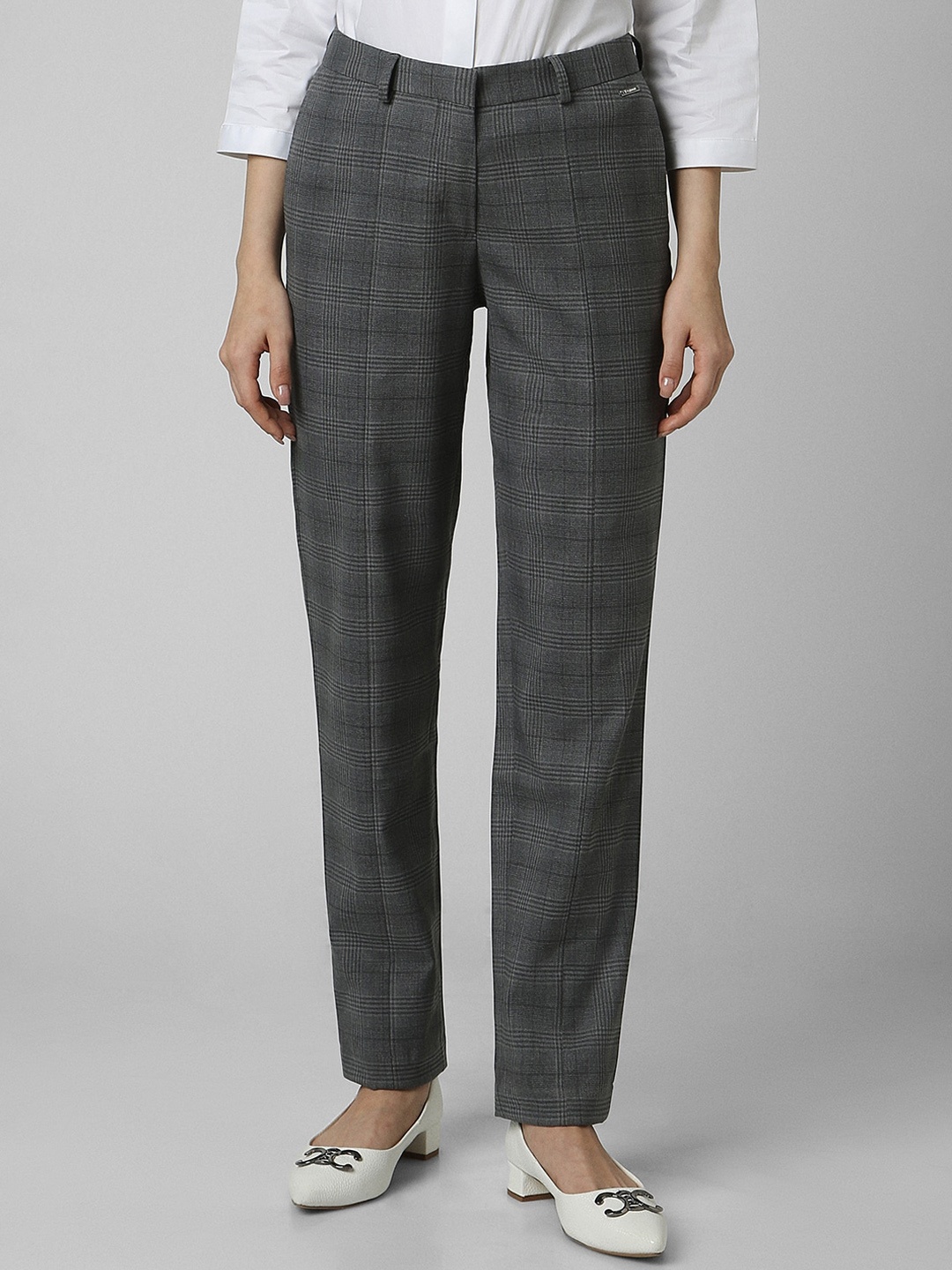 

Van Heusen Woman Checked Regular Fit Formal Trousers, Grey
