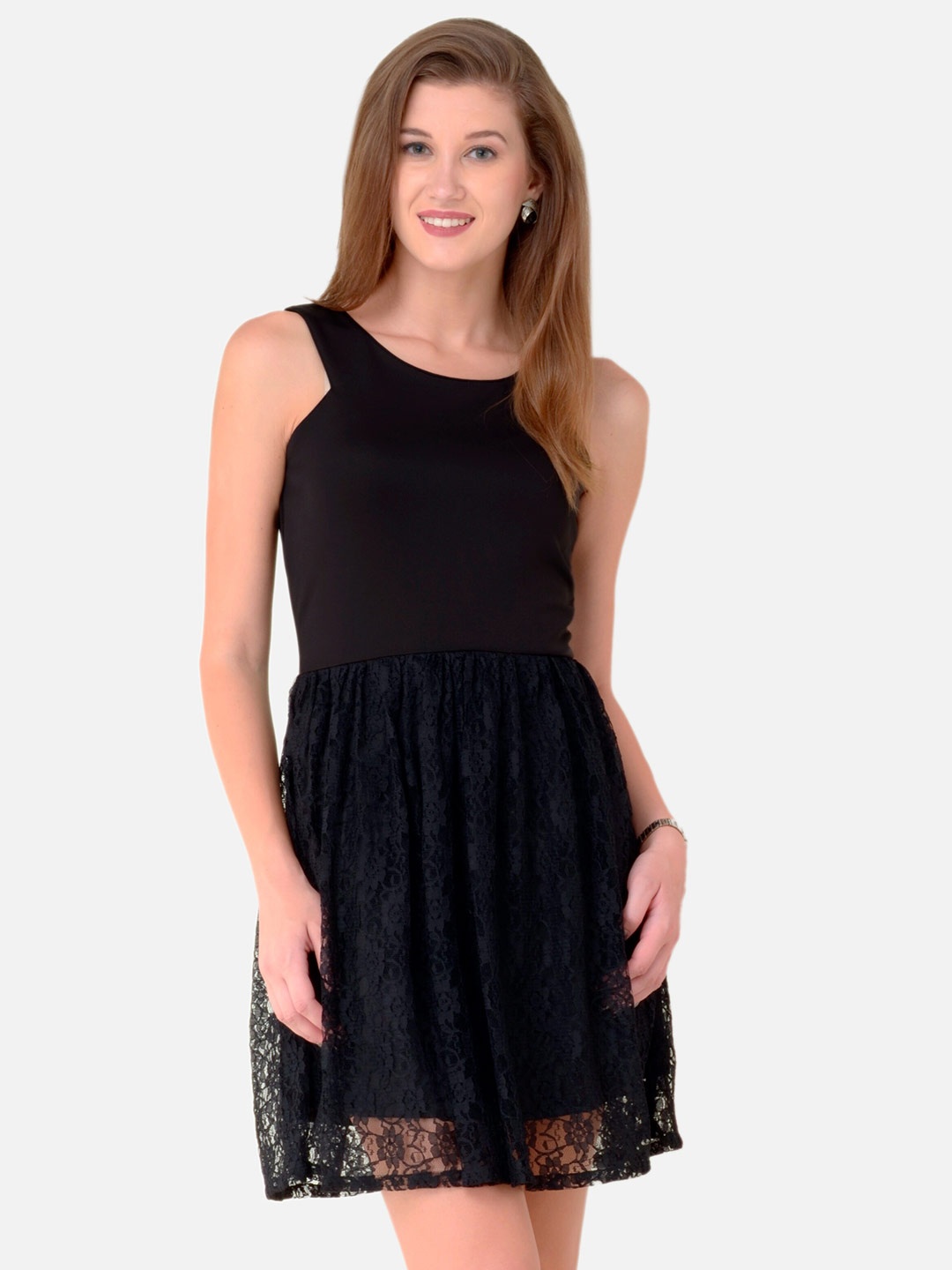 

V&M Scuba Gathered or Pleated Knee Length Fit & Flare Dress, Black