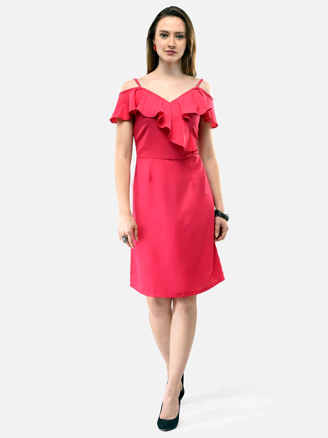 

V&M Cold-Shoulder Fit & Flare Dress, Pink