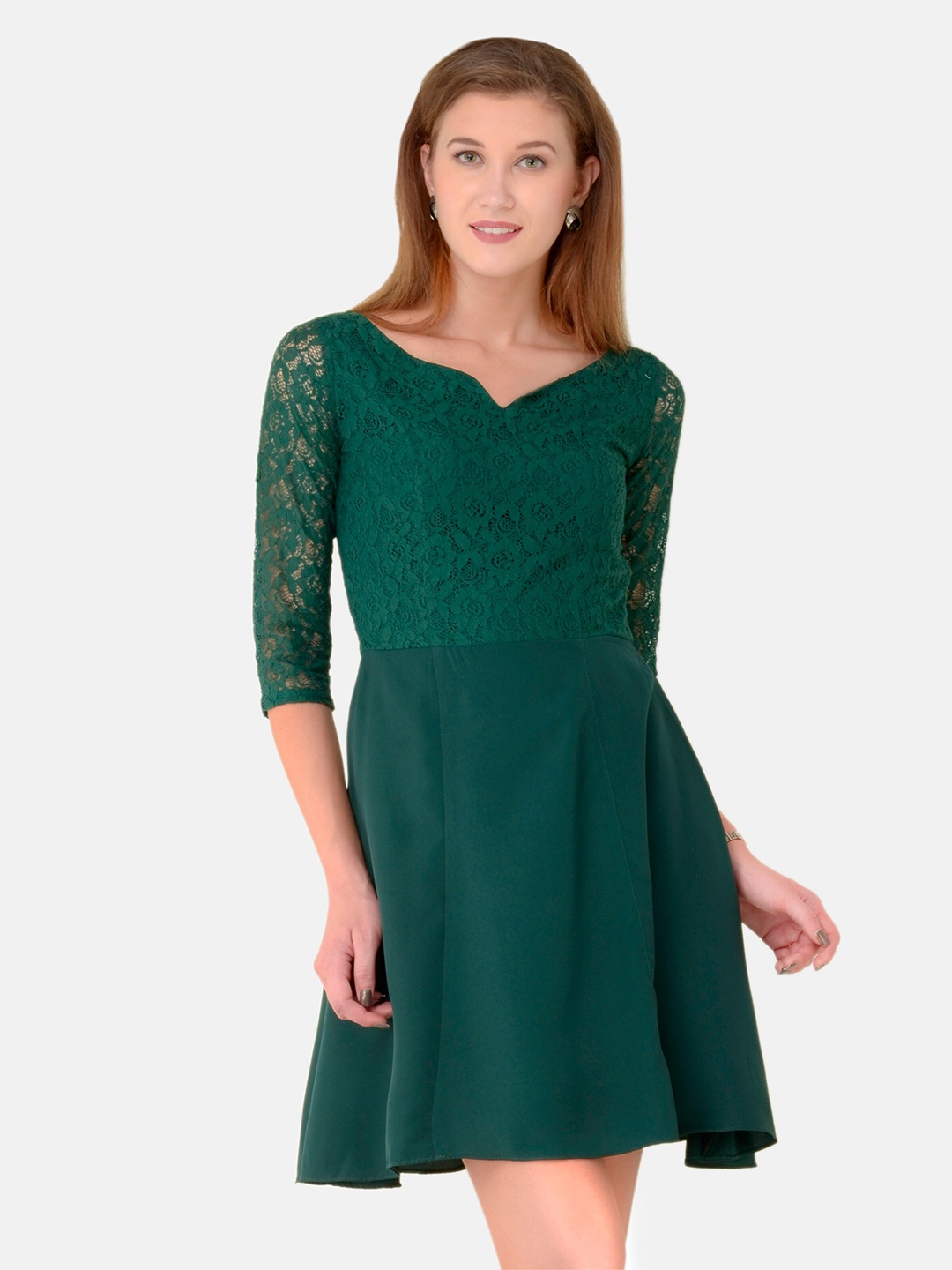 

V&M Lace Sweetheart Neckline Fit & Flare Dress, Green