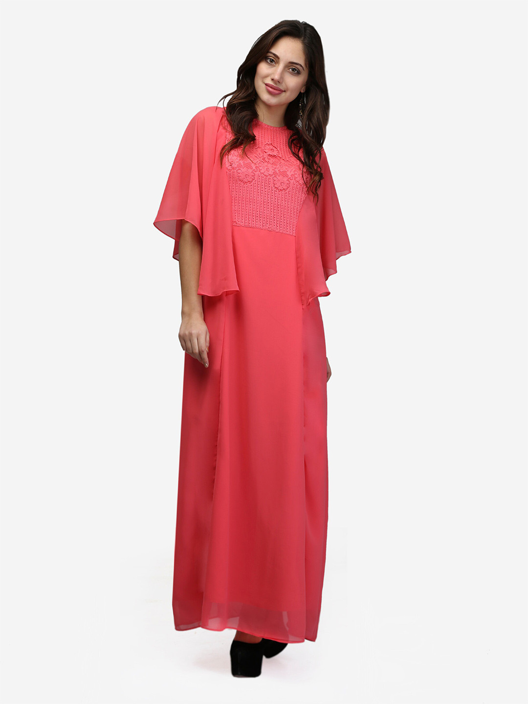 

V&M Cape Sleeves Georgette Maxi Dress, Pink