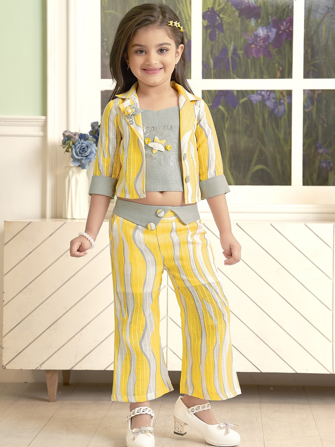 

BAESD Girls Printed Top with Trousers, Yellow