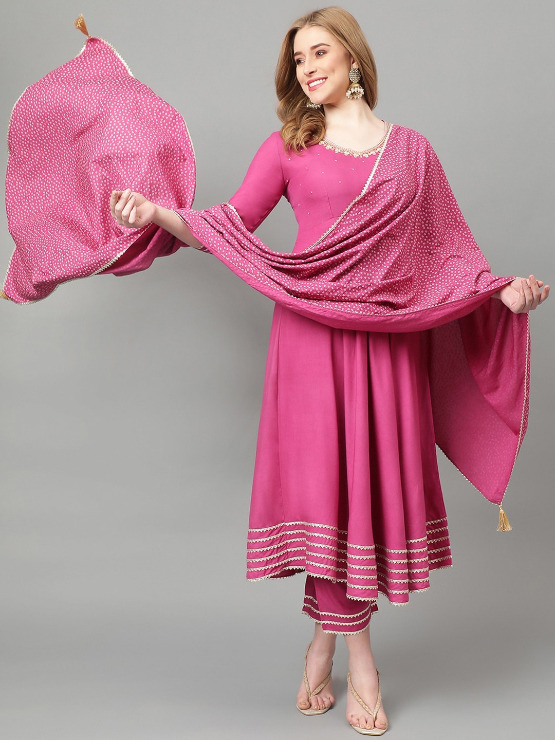 

Khushal K Embroidered Empire Sequinned Kurta with Palazzos & With Dupatta, Pink