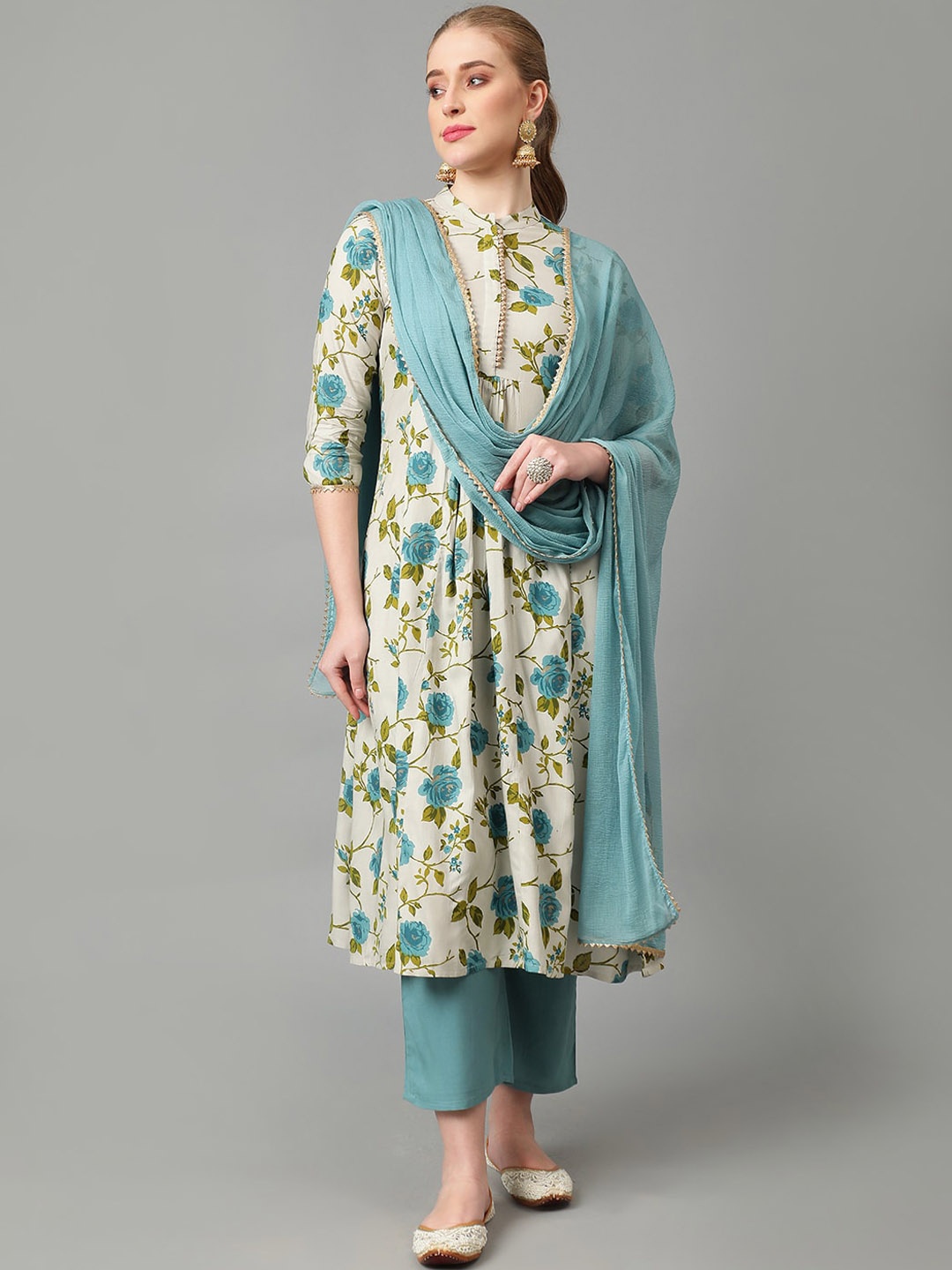 

Khushal K Floral Printed Regular Kurta with Palazzos & With Dupatta, Blue