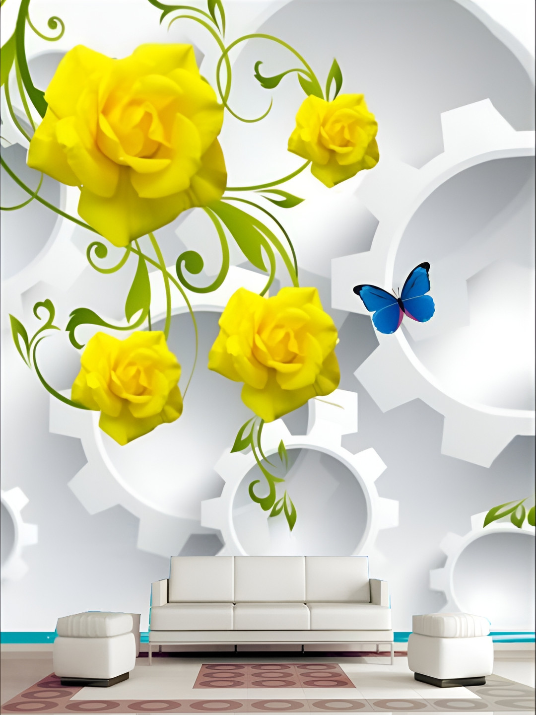 

KSHIRSA White & Yellow Floral Printed Self-Adhesive Laminated Wallpaper Sticker