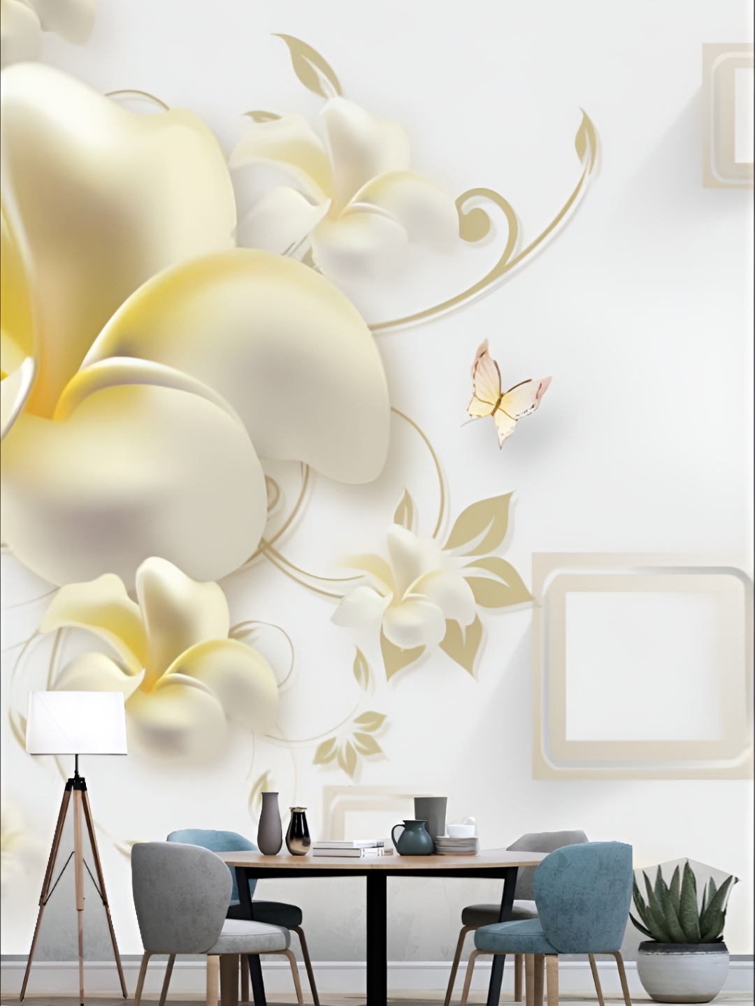 

KSHIRSA White & Cream Colored Floral Printed Self-Adhesive Laminated Wallpaper Sticker